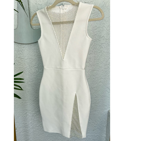 Zara Dresses & Skirts - NWOT White Bandage Bodycon Dress Mesh Crystal Decoration Dance Girls' Night Out